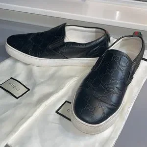 Mens black GUCCI leather slip on sneaker GG logo size 10 Gucci Men main image 2